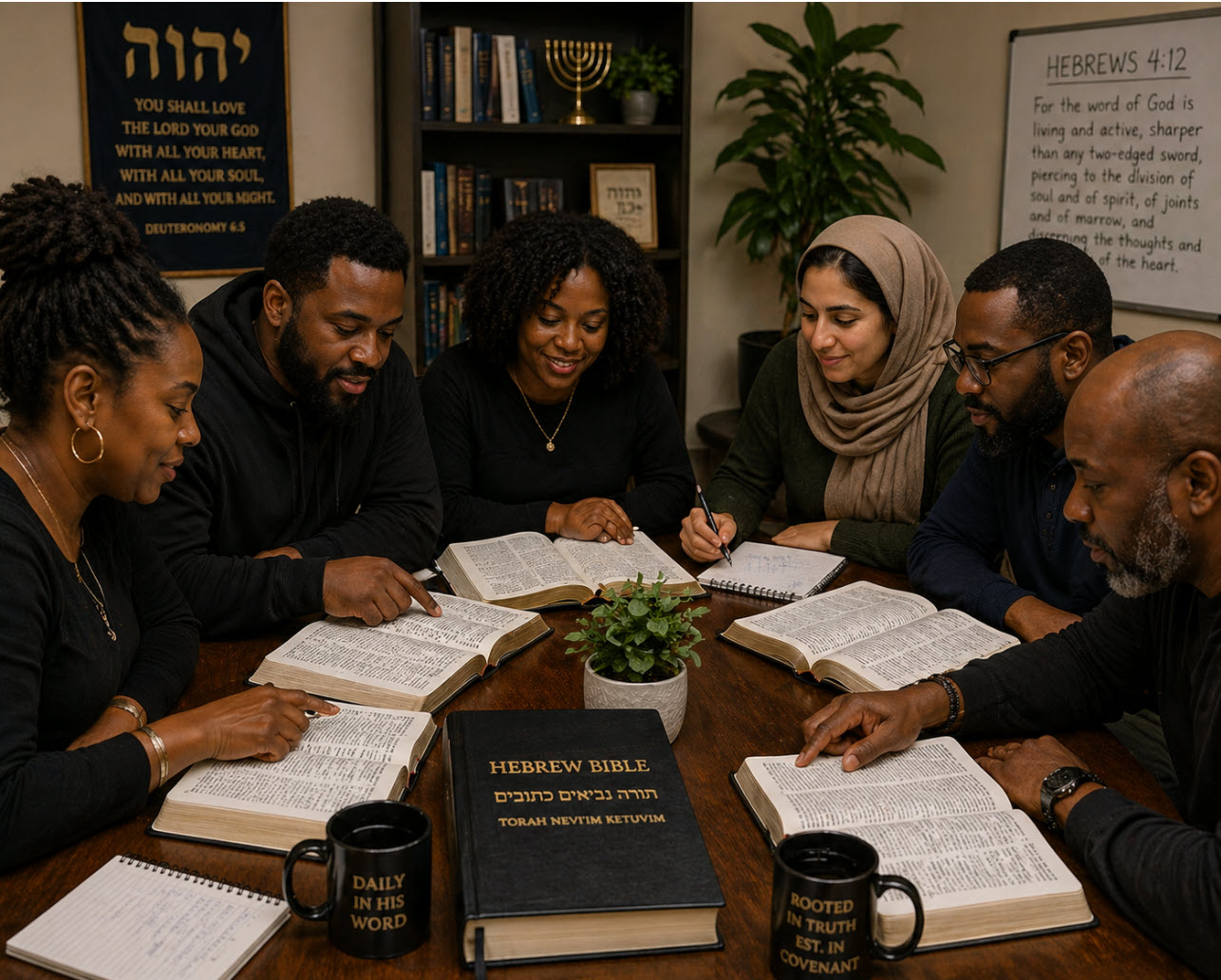 Torah scroll with shofar on wooden table at First Tabernacle Fellowship